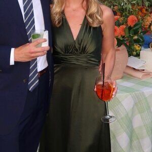 Revelry Dylan Satin Deep Olive Bridesmaid Dress Size 2